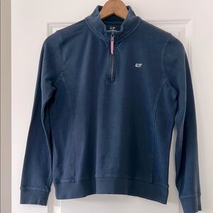 Vineyard Vines Navy Blue Quarter-Zip Pullover w Logo, Princess Seams. Medium